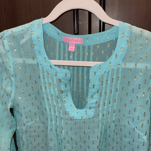 Lily Pulitzer Aqua and Gold Blouse XS - Picture 11 of 12